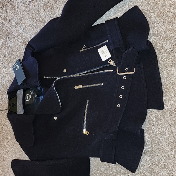 ALEXANDER MCQUEEN NWT MCQ NAVY WOOL STRUCTURED PEPLUM MOTO LINED PEA COAT … - Picture 8 of 12